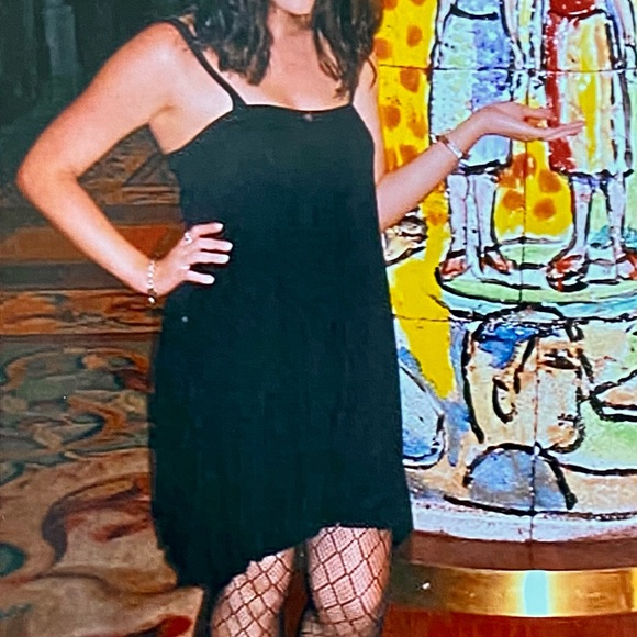 {VTG} Free People | Y2K Rayon Tank Strap Bubble Dress Black (S) - Picture 1 of 8